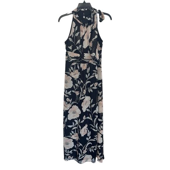 NWT SLNY | Black Pink Shimmer Petite Floral Print Halter Dress 4P - Picture 2 of 13